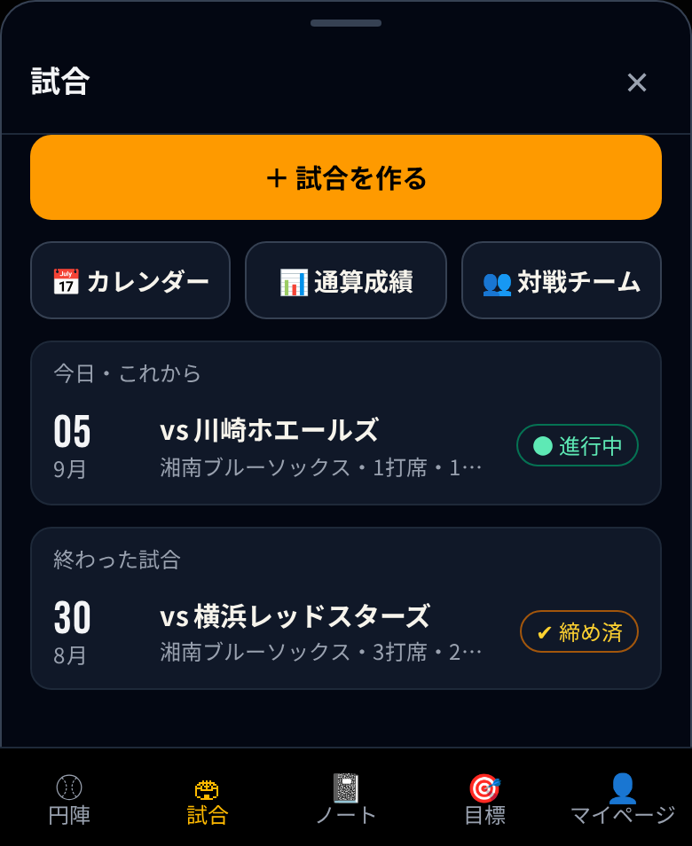 試合ハブ:試合一覧